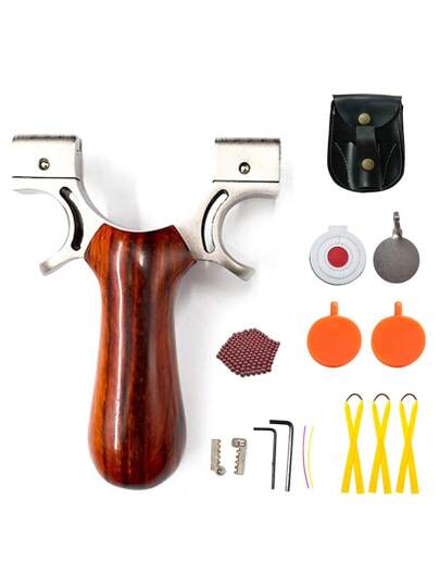 طقم تسليح معدني لاستانليس ستيل مكون من 1 قطعة للتصويب بالقوس والنشاب، يحتوي على هدف تصويب، ذخيرة من الطين، حلقات مطاطية، حقيبة حمل للقاذف،مناسب للصيد والأنشطة الخارجية، هدية رائعة للرجال والنساء