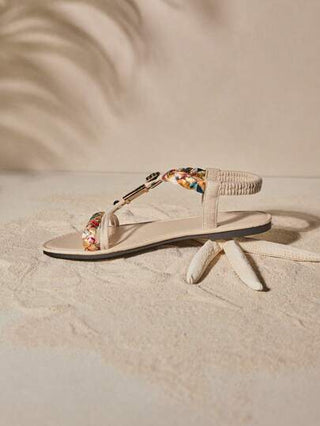 Tropiscape نعال نسائية مرصعة باللؤلؤ بطراز كلاسيكي، نعال مضفرة مسطحة عادية للاستخدام الخارجي، أجواء عطلة عيد الحب والاسترخاء