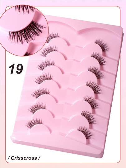 7 أزواج من الرموش الصناعية الجزئية ذات المظهر الطبيعي زينات الرموش نصفية للعين القطة واهتزازية ذات شريط شفاف