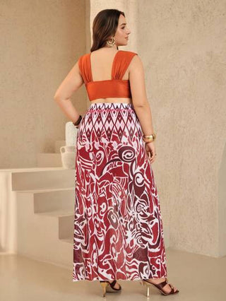 Swim Oasis طقم ملابس سباحة للمرأة البدينة بطباعة رقمية (الأعلى والأسفل منفصلين) + تنورة شاطئ للتفاف في الإجازة، بدلة شاطئ