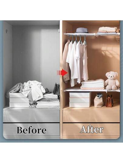 قطعة واحدة، رف قابل للتعديل، رف تخزين قابل للتوسيع للخزانة والمطبخ والحمام ، منظم مساحة ، فاصل رفوف مخزن، خزانة أقسام، مستلزمات تنظيم المنزل