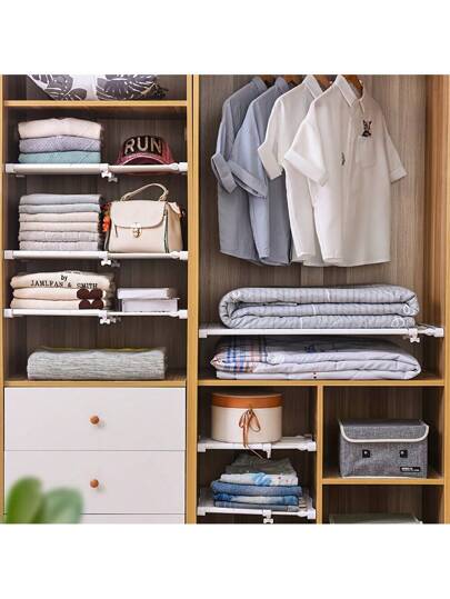 قطعة واحدة، رف قابل للتعديل، رف تخزين قابل للتوسيع للخزانة والمطبخ والحمام ، منظم مساحة ، فاصل رفوف مخزن، خزانة أقسام، مستلزمات تنظيم المنزل