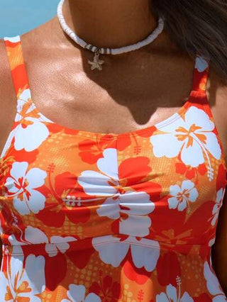 طقم تانكيني حريمي Swim Lushoire مجموعة من قطعتين للمرأة: توب بلا أكمام مزين بطبعة عشوائية من الزهور الاستوائية وقطعة سفلية كشكشة بشكل مثلث، ملابس سباحة كاجوال بسيطة للإجازات