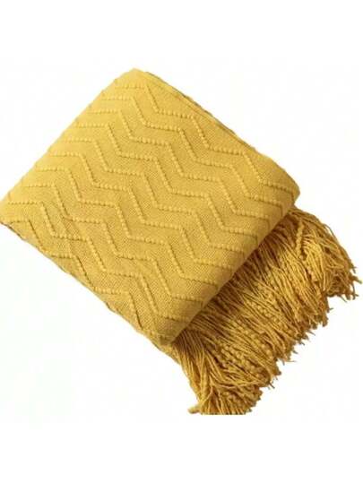 1 بطانية مصنوعة بتقنية الكروشيه بأسلوب بوهيمي، بطانية منسوجة مريحة مزينة بشراريب، مناسبة للأريكة والكرسي والسرير وغرفة المعيشة، بنمط موجي من الأكريليك