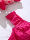 PetitDoll طقم ملابس داخلية سيكسي للنساء مكون من قطعتين ، مزين بالدانتيل الفاخر المكشكش والكتف المنكشف ، مميز ورقيق