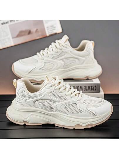 أحذية رياضية سميكة الوحدة القابلة للتهوية والخفيفة الوزن ذات تصميم بأربطة وأصابع مستديرة ، مناسبة للطالب والحرم الجامعي والخارج والتنقل والسفر والتخييم والصيد والجري، للرجال ذات طراز عصري وشبكي