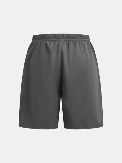 SHEIN 2 قطعة طقم بنطلون شورت وقميص قصير الأكمام للأولاد الصغار الصبية، بطباعة الرسومات على نسيج رياضي، بياقة دائرية، مناسب للتنقل والمدرسة والارتداء اليومي العادي، كذلك للرياضة والجري والكرة والنشاطات الخارجية في الربيع والصيف