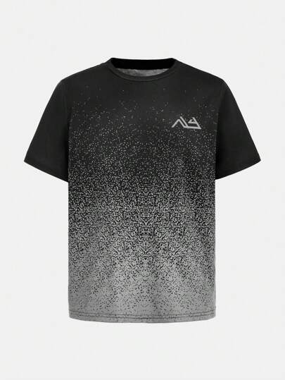 SHEIN مجموعة ل2 قطعة ملابس حريمي بنطال بسحاب وتي شيرت بياقة طاقم بأكمام قصيرة ومطبوع لبراعم الفتيان، ملابس رياضية كاجوال