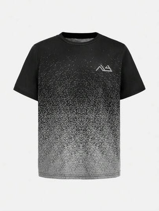 SHEIN مجموعة ل2 قطعة ملابس حريمي بنطال بسحاب وتي شيرت بياقة طاقم بأكمام قصيرة ومطبوع لبراعم الفتيان، ملابس رياضية كاجوال