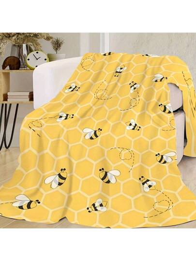 بطانية ملقاة ذات تصميم هندسي حديث بنمط خليات النحل والنحل، من البوليستر المحبوك، مناسبة للاسترخاء في المكتب، وللديكور على شكل لوحة جدارية بطراز عتيق