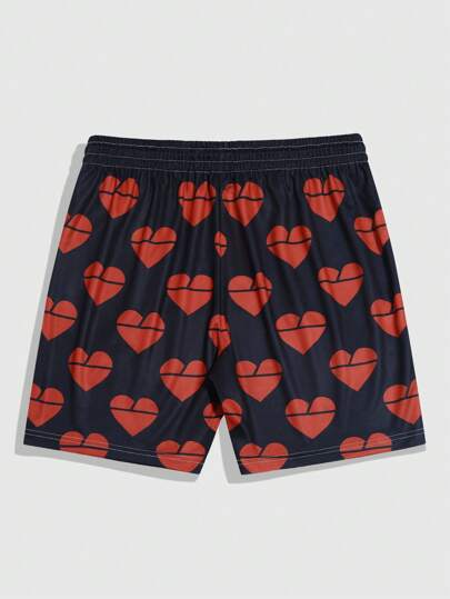 ROMWE MEN صدر قصير كاجوال رجالي مع طبعات قلب ، صيفي