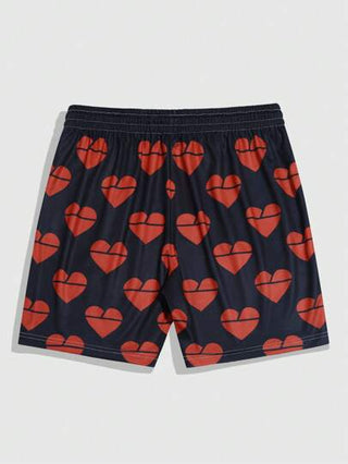 ROMWE MEN صدر قصير كاجوال رجالي مع طبعات قلب ، صيفي