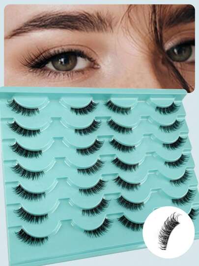 14 زوج من الرموش الاصطناعية القابلة لإعادة الاستخدام والناعمة والطبيعية للمكياج اليومي والسهرة، مناسبة للعين القطة والحرف D