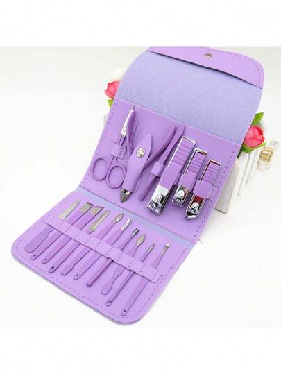 16 قطعة مجموعة أداوات تقليم الأظافر ، طقم مناكير من الصلب المقاوم للصدأ ، أداة مناكير وبديكير وعناية بالبشرة ، مناسبة للمنزل والعمل والسفر الخارجي والهدايا وصالون التجميل