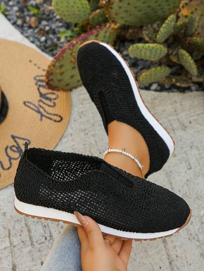 نساء صنادل كاجوال من القماش المنسوج بحبال القنب مع أخفاف سوليد، أحذية بوهيمية بنمط عشوائي سهلة الارتداء للاستخدام اليومي في الصيف، باللون الأسود