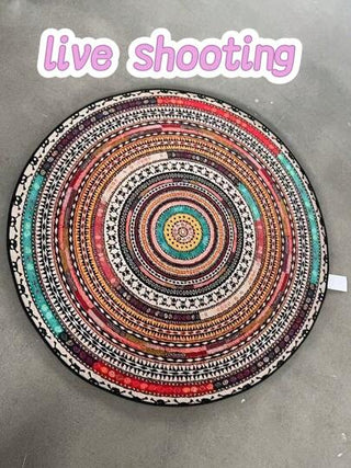 1 قطعة بساط أرضي مستدير عتيق بنمط بوهيمي، بساط مطموس ملون بطراز رجعي لغرفة المعيشة والنوم والحجرات الخشبية، ديكور منزلي ربيعي /صيفي، هدية العطلات، احتفال ، ديكور غرفة نوم، ديكور غرفة صغير