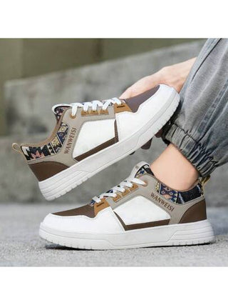 WANWEISI أحذية رياضية كاجوال للرجال - أحذية كانفاس كاجوال للرجال مناسبة لجميع المناسبات، ذات بكرات على الخارج - أحذية رياضية مسطحة مربوطة للاستخدام الخارجي