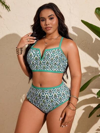 Slaydiva مجموعة ملابس سباحة كاجوال للأيام الحارة والعطلات البحرية، بلوزة أزهار فوق الخصر مع كشكش مزرر قابلة للضبط، وشورت قصير مطبع بالأزهار للحجم الكبير