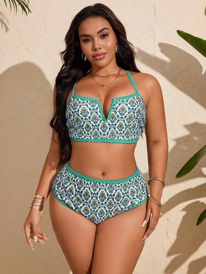 Slaydiva مجموعة ملابس سباحة كاجوال للأيام الحارة والعطلات البحرية، بلوزة أزهار فوق الخصر مع كشكش مزرر قابلة للضبط، وشورت قصير مطبع بالأزهار للحجم الكبير