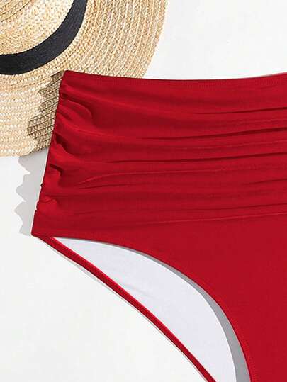 Swim Vcay قطع سفلي للسباحة باللون الأحادي مطوى للمقاسات الكبيرة،للإجازة والشاطئ