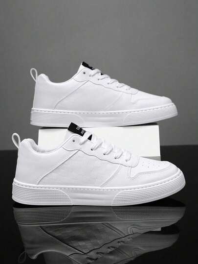 أحذية رياضية كاجوال للرجال، أحذية تزلج مضادة للانزلاق للطلاب، أحذية كلاسيكية بيضاء متعددة المواسم، أحذية رياضية لامعة بلون أحادي بسيط وسميكة السُّمك ، أحذية كاجوال مريحة وقوية للاستخدام اليومي والتنقل