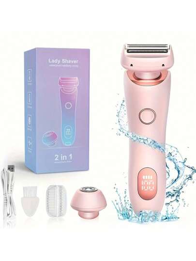 2 في 1 ماكينة حلاقة نسائية كهربائية وماكينة تشذيب بكيني - أداة إزالة شعر العانة غير مسببة للحساسية مع شفرات من الفولاذ المقاوم للصدأ، قابلة للشحن عبر USB، مقاومة للماء، لا سلك، محمولة للحصول على بشرة ناعمة، تشغيل بلمسة واحدة، مثالية للساقين والإبطين...