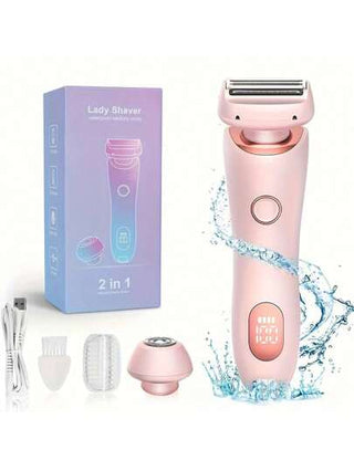 2 في 1 ماكينة حلاقة نسائية كهربائية وماكينة تشذيب بكيني - أداة إزالة شعر العانة غير مسببة للحساسية مع شفرات من الفولاذ المقاوم للصدأ، قابلة للشحن عبر USB، مقاومة للماء، لا سلك، محمولة للحصول على بشرة ناعمة، تشغيل بلمسة واحدة، مثالية للساقين والإبطين...