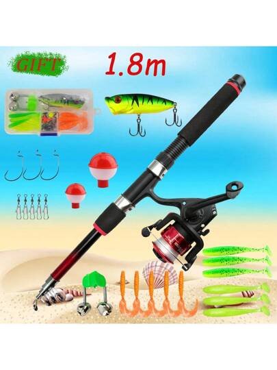 طقم قصبة صيد وبكرة صيد 1.8 متر/5.91 قدم - 2.1 متر/6.89 قدم، قصبة صيد تليسكوبية خفيفة الوزن مع بكرة صيد وطعوم، هدية مثالية للمبتدئين، رائعة لعيد الميلاد وعيد الشكر وعيد الحب