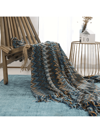 1 قطعة بطانية رمي بوهيمي ريترو متعددة الخطوط، طباعة رقمية ريترو، ديكور متدلي، منسوج بولي إيستر مناسب لجميع المواسم، مناسب لغرفة النوم ومكتب وديكور غرفة المعيشة