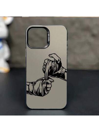 غطاء هاتف بتصميم قفاز الملاكمة السوداء الخطوط العصرية متوافق مع أجهزة آبل 16، 15، 14، 13، 12، 11 برو ماكس، إكس، إكسآر، إكس إس ماكس، 8، 7 بلس، كذلك يناسب السلاسل مع غطاء خلفي مطفي مقاوم للصدمات