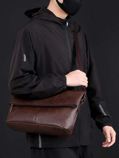 حقيبة رسول من البولي يوريثان للرجال، ذات سعة كبيرة متعددة الوظائف، حقيبة كروسبودي بسيطة وأنيقة وشاملة، مناسبة للعمل والمكتب