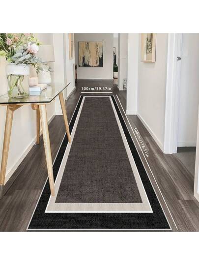 1 قطعة بساط مساحة مستطيل فاخر - قاع سميك مقوى من البوليستر لا يزل، قابل للغسل بالغسالة، ذو حواف سوداء وبيضاء، مناسب لديكور غرفة المعيشة والمطبخ والنوم، ديكور غرفة النوم | تصميم بسيط | بساط قابل للغسل بالغسالة، بساط مساحة