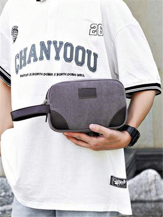 حقيبة مستطيلة مزدوجة السحاب على الطراز الأدنى ، للاستخدام في النزهات والسفر والتسوق والهاتف والعملة والبطاقات والمفاتيح، حقيبة كبيرة متعددة الوظائف للرجال