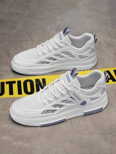 أحذية رياضية كاجوال رجالية منخفضة القمة، من قماش شبكي تنفس خفيفة الوزن، مزينة بألوان متباينة وبطاقة تزيين باحرف انجليزية شخصية