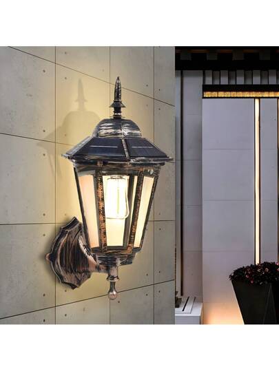 1 قطعة مصباح حائط شمسي قديم، تشطيب معدني أنتيك، إضاءة ممر خارجي للجراج والحديقة والديكور المنزلي، بطارية ليثيوم قابلة للشحن 1200 مللي أمبير، مصباح حائطي خارجي مصباح حائطي شمسي