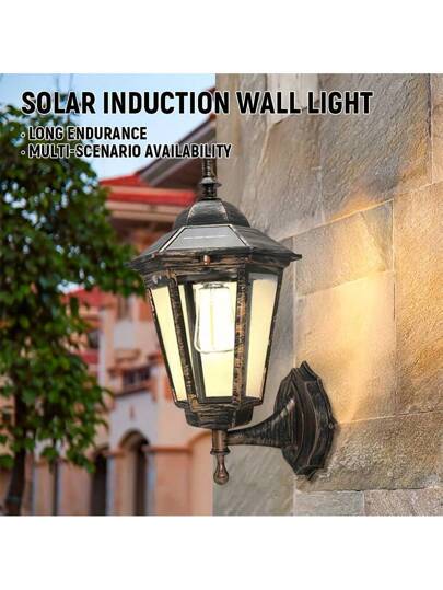 1 قطعة مصباح حائط شمسي قديم، تشطيب معدني أنتيك، إضاءة ممر خارجي للجراج والحديقة والديكور المنزلي، بطارية ليثيوم قابلة للشحن 1200 مللي أمبير، مصباح حائطي خارجي مصباح حائطي شمسي