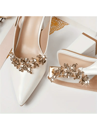 زوج واحد (2 قطعة) من الإكسسوارات القابلة للفصل لأحذية DIY، إكليل معدني مصنوع من أحجار زركونية اصطناعية باللون الأبيض والأصفر، إكسسوارات أنيقة للأحذية للنساء ذات كعب عال والبامبات والأحذية الرسمية/الأعمال، باللون الأبيض والأسود والبرتقالي والأحمر