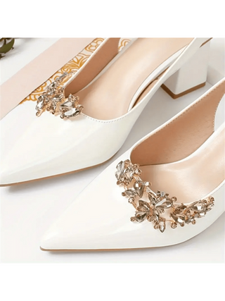 زوج واحد (2 قطعة) من الإكسسوارات القابلة للفصل لأحذية DIY، إكليل معدني مصنوع من أحجار زركونية اصطناعية باللون الأبيض والأصفر، إكسسوارات أنيقة للأحذية للنساء ذات كعب عال والبامبات والأحذية الرسمية/الأعمال، باللون الأبيض والأسود والبرتقالي والأحمر