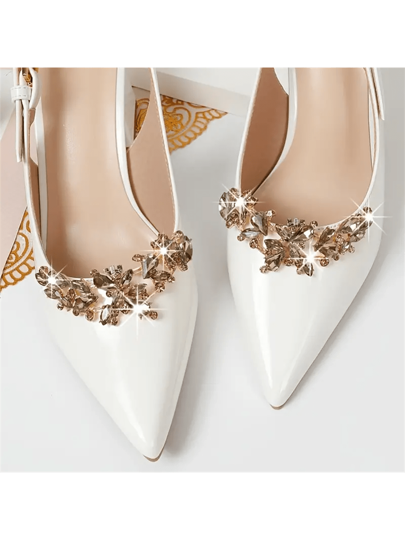 زوج واحد (2 قطعة) من الإكسسوارات القابلة للفصل لأحذية DIY، إكليل معدني مصنوع من أحجار زركونية اصطناعية باللون الأبيض والأصفر، إكسسوارات أنيقة للأحذية للنساء ذات كعب عال والبامبات والأحذية الرسمية/الأعمال، باللون الأبيض والأسود والبرتقالي والأحمر