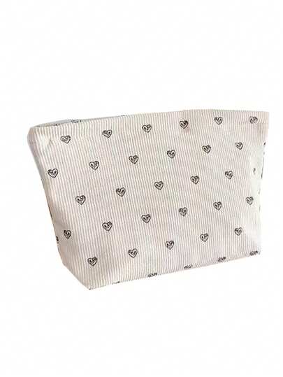 1 قطعة حقيبة مستحضرات تجميل من الكوردروي بنمط زهري جميل، حقيبة كاتشة، حقيبة كبيرة السعة مريحة وقابلة للغسل، حقيبة سفر وتخزين مع سحاب، حقيبة ضرورية للسكن الجامعي لأدوات التجميل، هدية للبنات