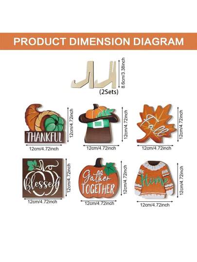 6 قطع/مجموعة ديكور طبقات الحصاد الريفية لموسم الخريف وعيد الشكر بتصميم اللافتات الخشبية وال-2D مزينة ب-"شاكرين" و"قرع"، ديكورات خشبية مناسبة للمنزل والمطبخ وموائد مناسبة لموسم الخريف وعيد الشكر