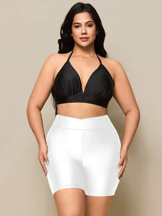 SHEIN Swim بكمية زائدة قطعة سفلية من البدلة السباحة ذات اللون الأحادي بخصر عالي