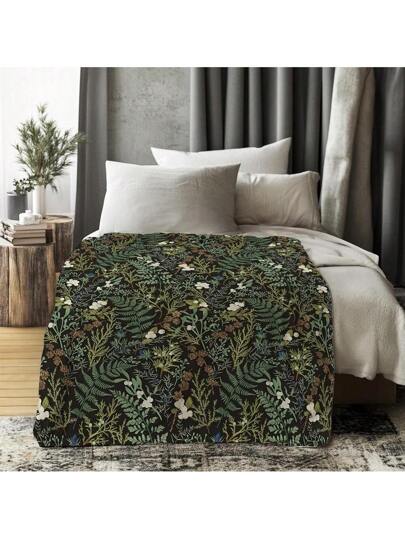 بطانية ناعمة وممتعة مطبوعة بطبعات زهور وأوراق سرخس خضراء ، مثالية لاستخدامها على الأريكة أو السرير، سهلة الغسيل في الغسالة، هدية مثالية للمحبين للطبيعة والتخييم، بطانية معاصرة وقوية مصنوعة من البوليستر
