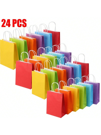 6/12/24 حقيبة هدايا ملونة للحفلات مع مقابض، متينة، أنيقة، متعددة الألوان، مناسبة كهدايا للحفلات والمشاريع اليدوية والهدايا، أعياد الميلاد، الزفاف والمناسبات العامة (الألوان مختلطة بشكل عشوائي)