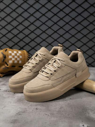 أحذية السكيت ذات قاع مرتفع من الجلد الصناعي الصلب ذو اللون الخاكي الكلاسيكي للرجال، تصميم بسيط للاستخدام اليومي والرحلات، أحذية رياضية مريحة للأزواج