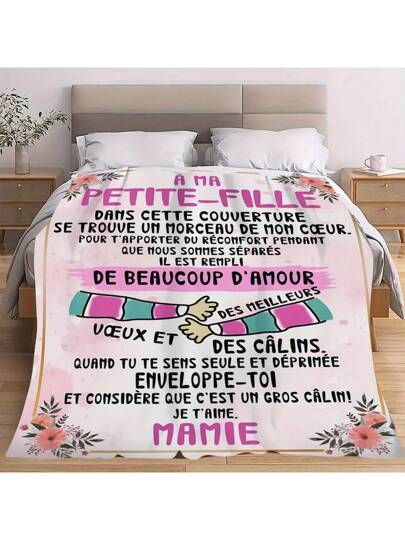 بطانية هدية للحفيدة الفرنسية - بطانية قطيفة ناعمة مع رسالة حب اللغة ، تصميم زهري لطيف ، دافئ للنساء والفتيات طوال العام على الأريكة أو السرير ، بنمط زهري حديث ، بطانية جميلة