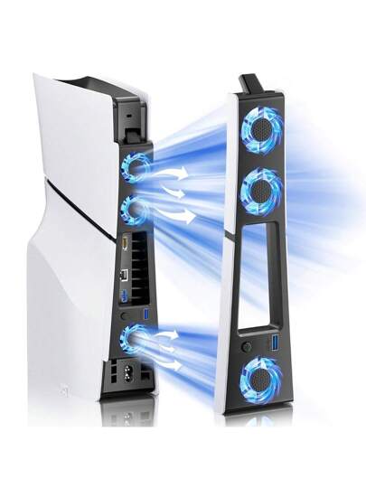 مروحة تبريد عالية الكفاءة مع تحكم في درجة الحرارة متوافقة مع وحدة تحكم PS5 Slim، سرعتان قابلتان للتعديل، نظام تبريد فعال مع 3 مراوح تبريد عالية السرعة، USB 3.0، ضوضاء منخفضة، إضاءة LED، متوافقة مع إصدار PS5 Slim للقرص/الإصدار الرقمي