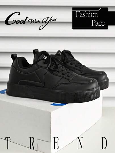 أحذية رياضية كاجوال عصرية منخفضة القمة للرجال بطبعة حرف مريحة، ذات لمسات بلون أسود، أحذية منصة متعددة الاستخدامات وامتصاص للصدمات، مناسبة لزوجين