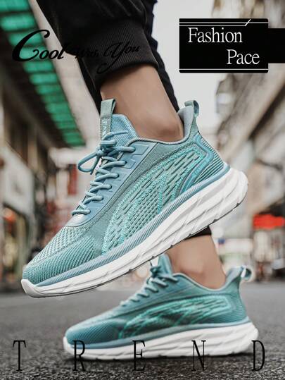 أحذية رياضية كاجوال للرجال مزينة بأحرف، أحذية بربطة أمامية منصة مريحة، ذات امتصاص للصدمات متعددة الاستخدامات، للجري والتدريب مناسبة لجميع المواسم