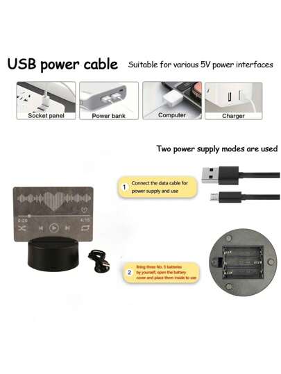 1 قطعة مصباح ليلي 3D وهمي لمشغل الموسيقى، يعمل بالطاقة USB، ذو تحكم باللمس، إضاءة ب- 7 ألوان لجو الغرفة، مناسب لغرفة النوم والمساحات المجاورة للسرير وديكور طاولة استديو التسجيل وإضاءة حفلات، هدية إبداعية لعشاق الموسيقى